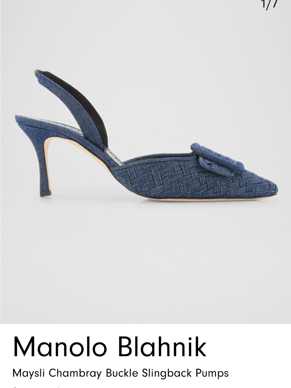 NWOB Manolo Blahnik Maysli Chambray Blue Buckle Slingback Pumps! Size 7.5! Gorg!